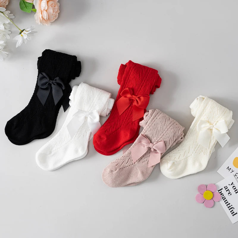 Girls Tights Cotton Breathable Mesh Bow Tie