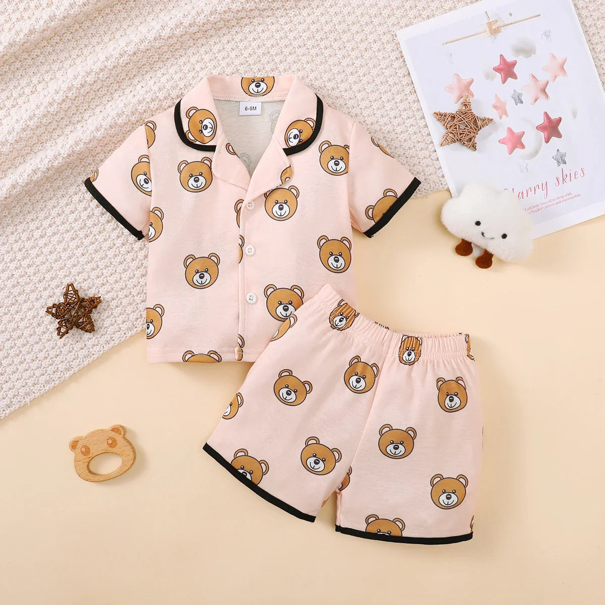 2-Piece Short Sleeve Bear Pajama Set