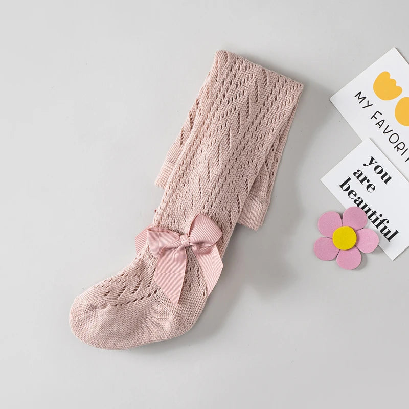 Girls Tights Cotton Breathable Mesh Bow Tie