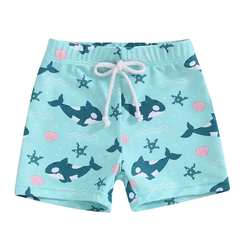 Shark Elastic Waist Swim Trunks