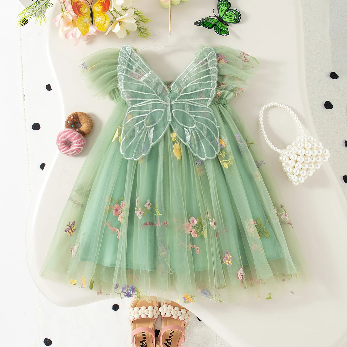 Butterfly Wing Floral Chiffon Princess Dress