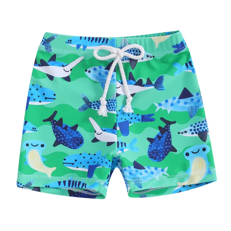 Shark Elastic Waist Swim Trunks