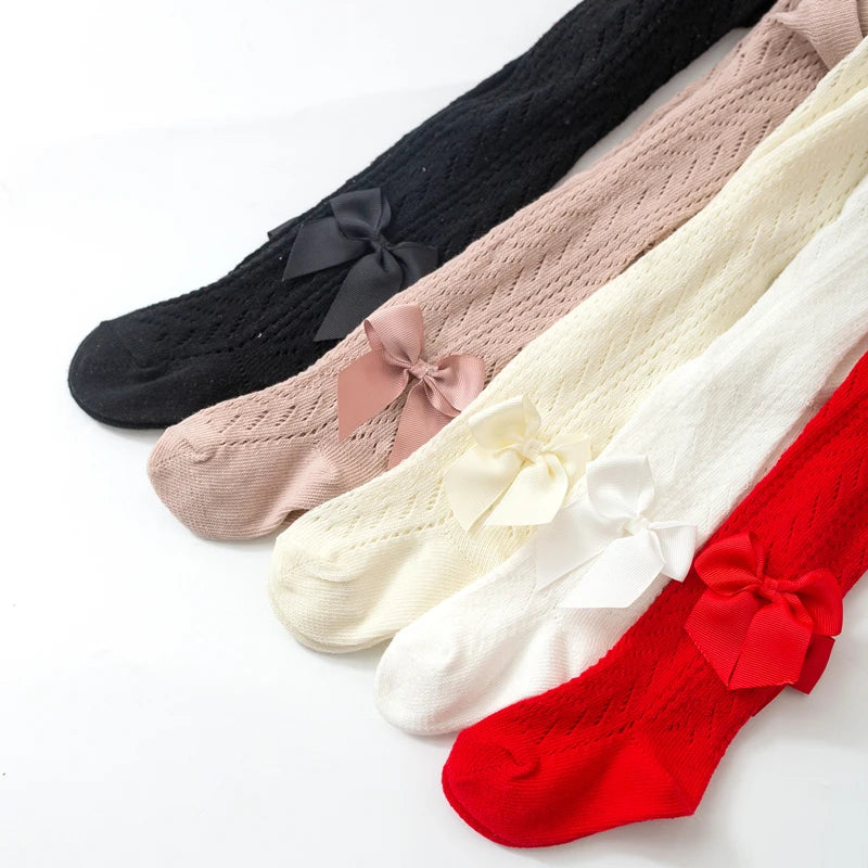 Girls Tights Cotton Breathable Mesh Bow Tie