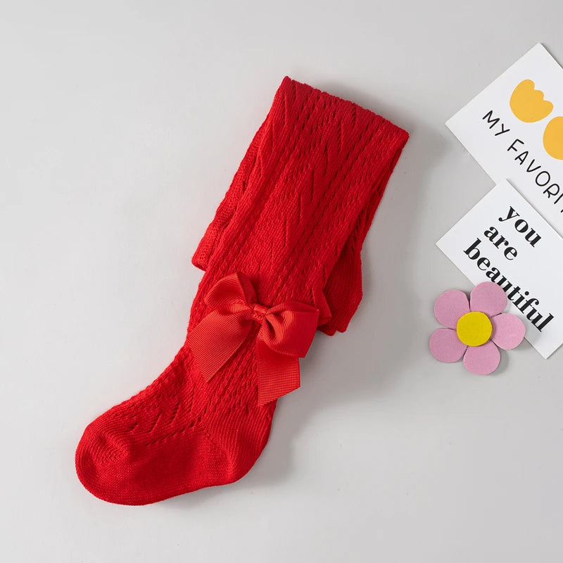 Girls Tights Cotton Breathable Mesh Bow Tie