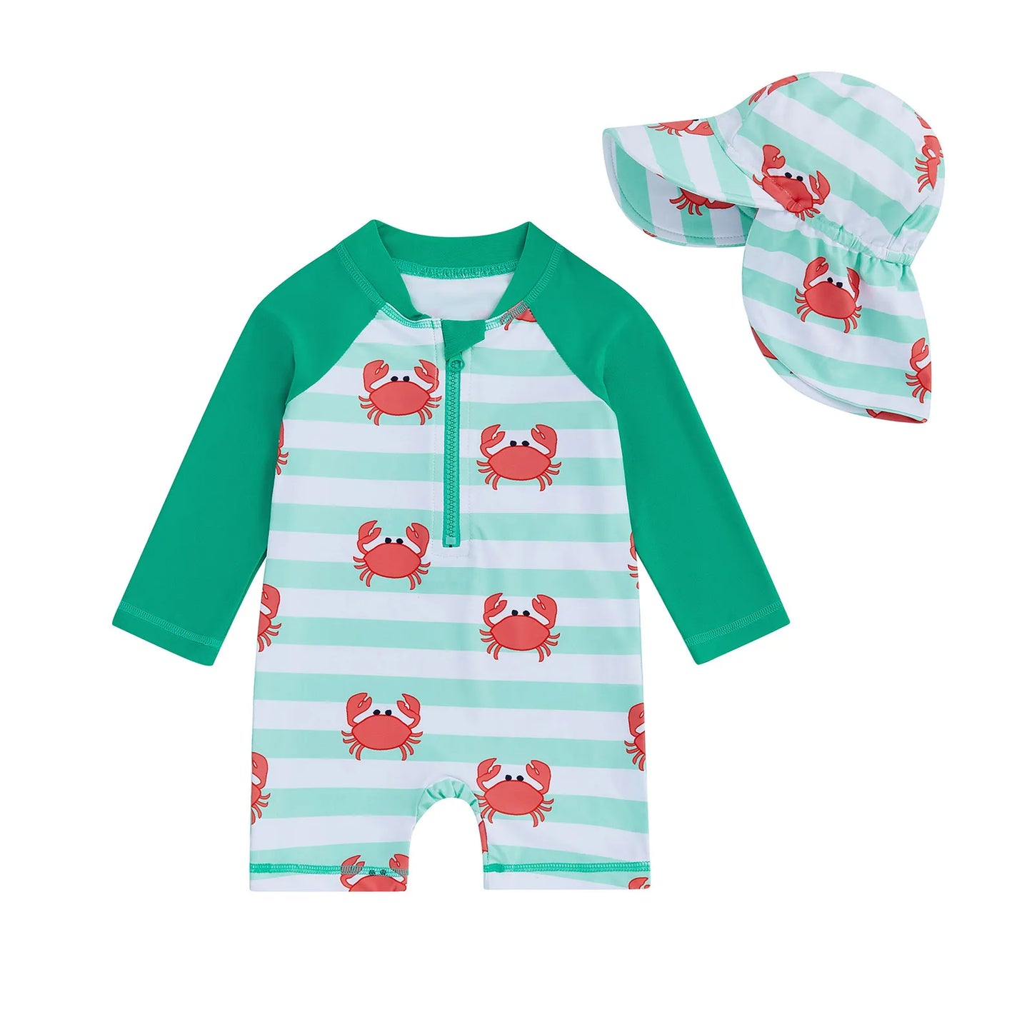 2-Piece Long Sleeve Crab Swimwear & Hat