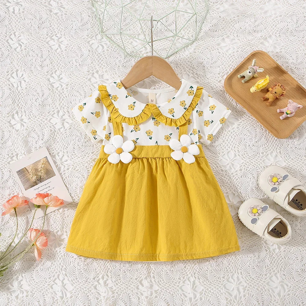 Baby Girl Flower 2-Piece Shoulder Strap Dress