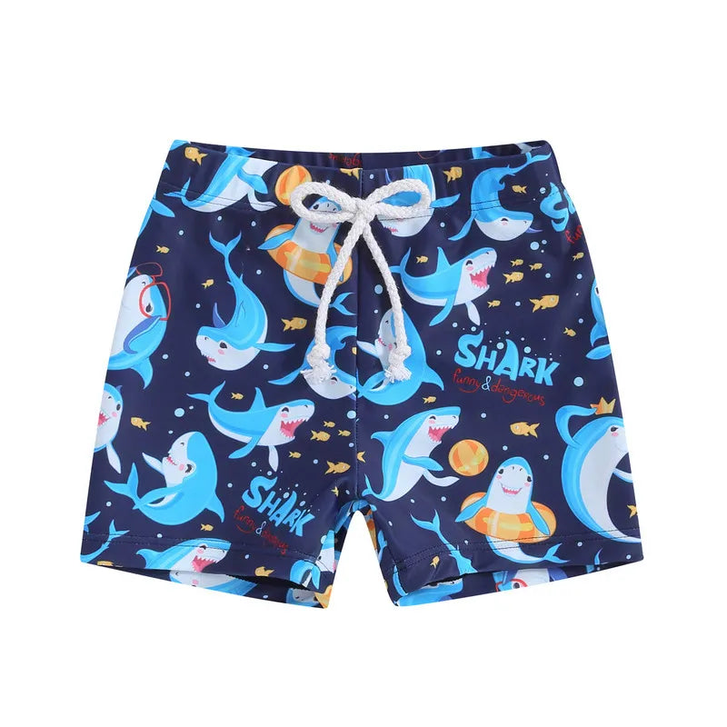 Shark Elastic Waist Swim Trunks