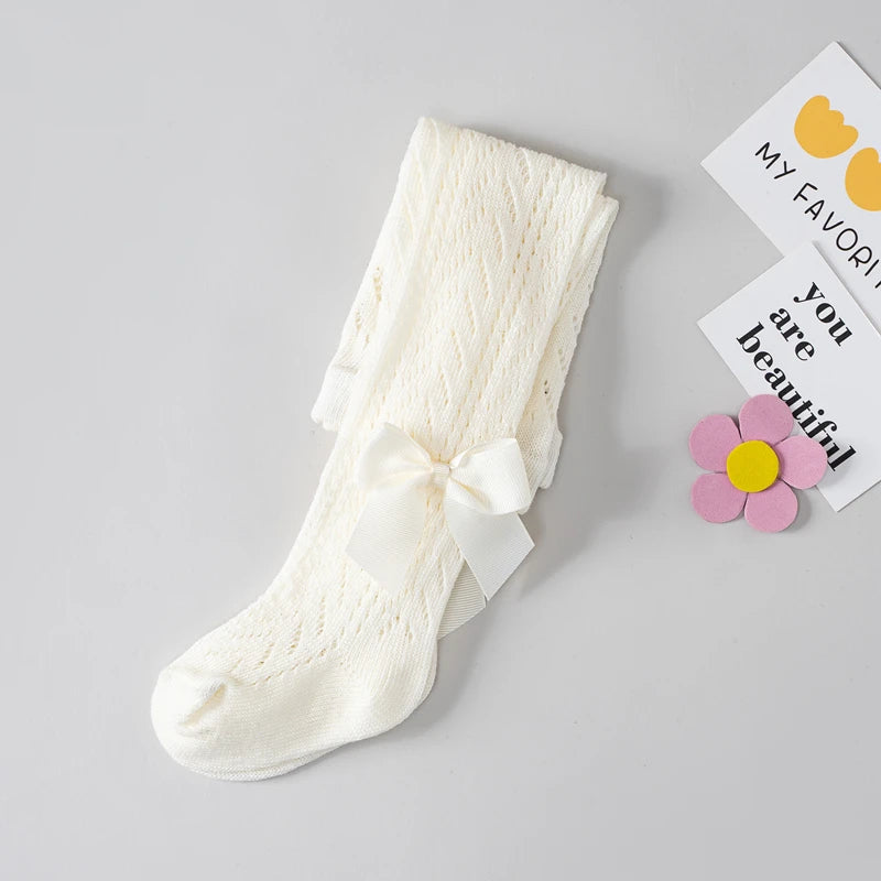 Girls Tights Cotton Breathable Mesh Bow Tie