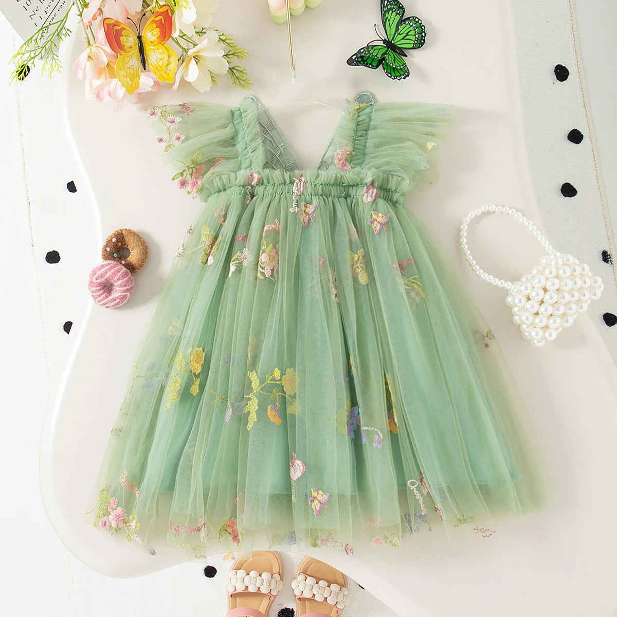 Butterfly Wing Floral Chiffon Princess Dress