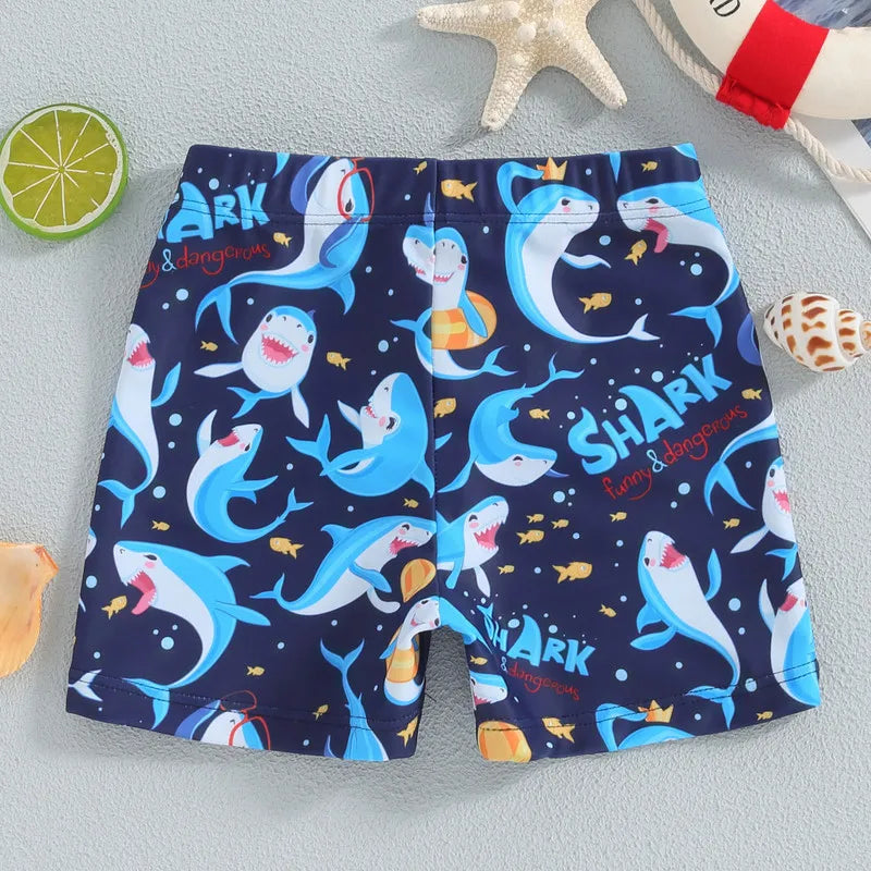 Shark Elastic Waist Swim Trunks