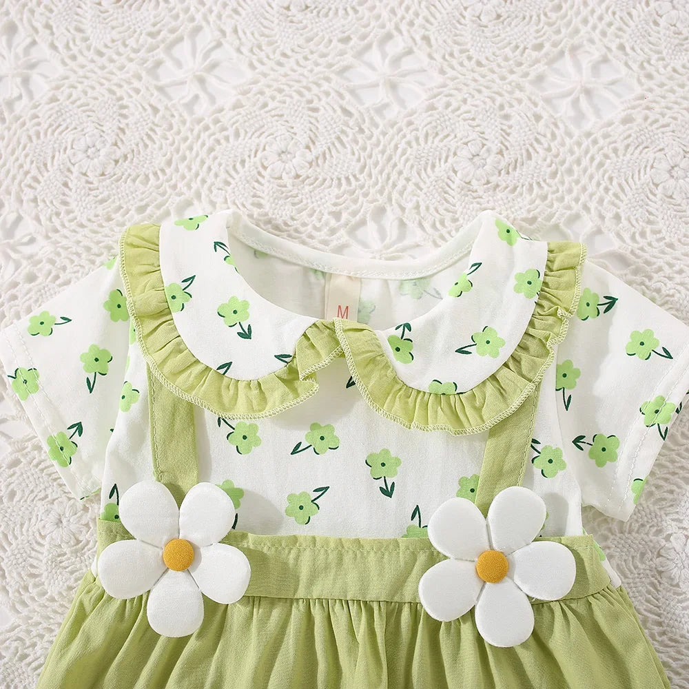 Baby Girl Flower 2-Piece Shoulder Strap Dress