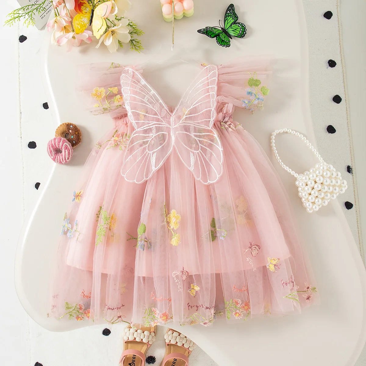 Butterfly Wing Floral Chiffon Princess Dress