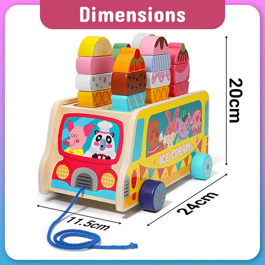 28-Piece set features a wooden ice cream truck