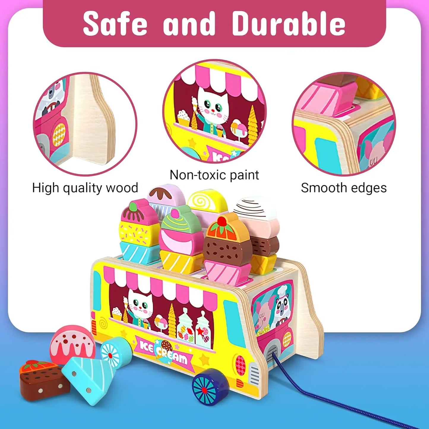 28-Piece set features a wooden ice cream truck