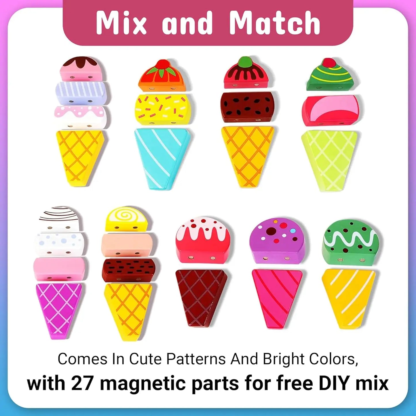28-Piece set features a wooden ice cream truck