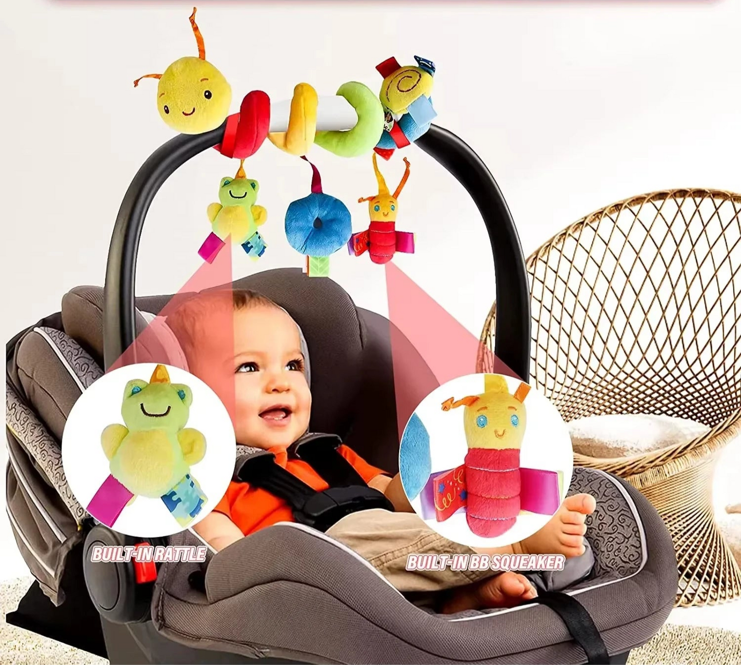 Spiral Baby Hanging Toy – Crib, Stroller & Car Seat Mobile with Soft Rattles
