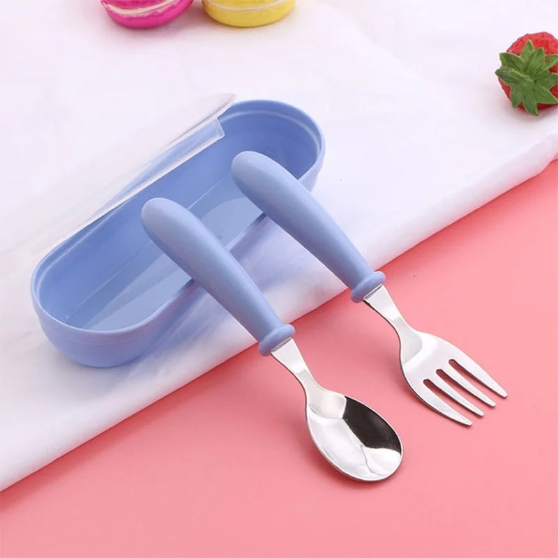 3-Piece Portable Children Feeding Spoon Forks Stainless Steel Set