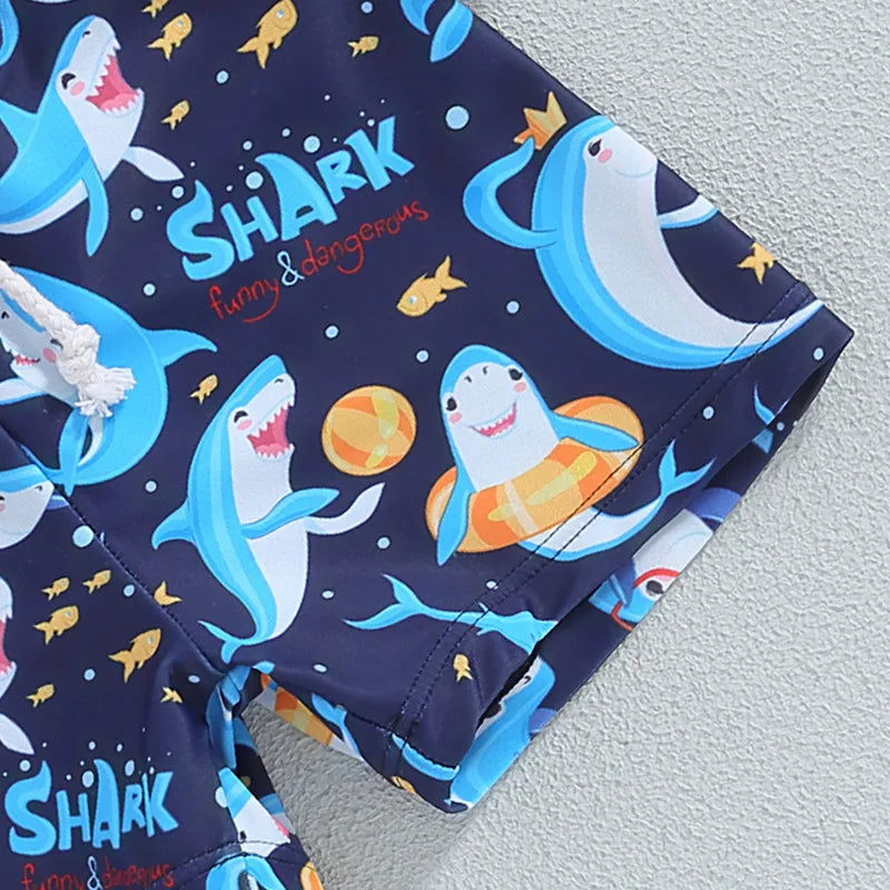 Shark Elastic Waist Swim Trunks