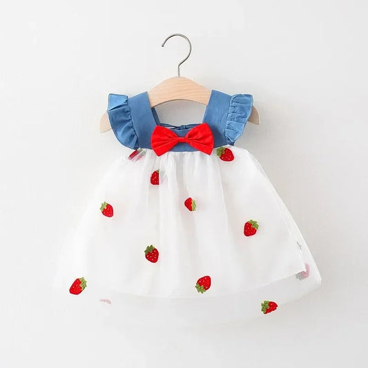 Strawberry Denim Flying Sleeve Dress