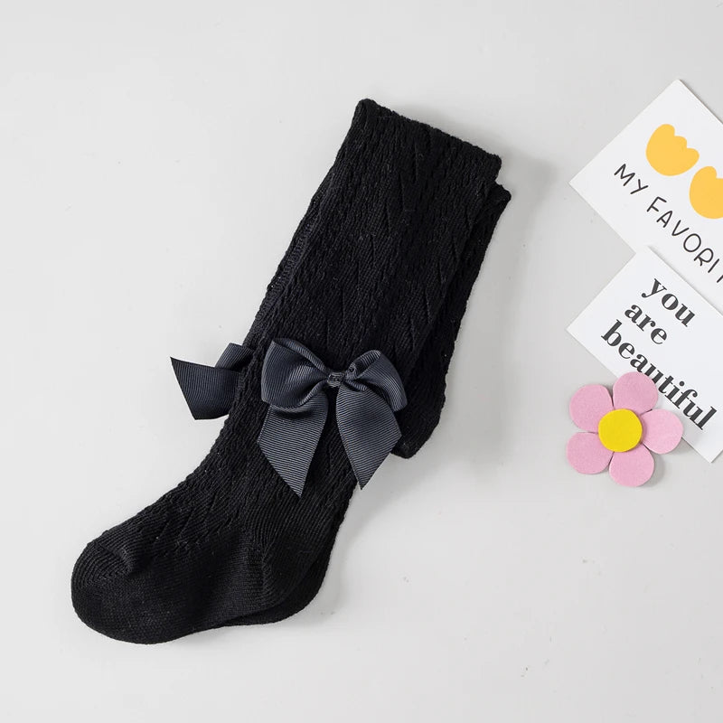 Girls Tights Cotton Breathable Mesh Bow Tie