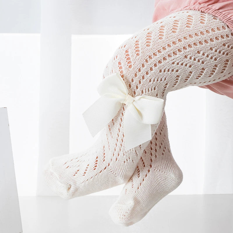Girls Tights Cotton Breathable Mesh Bow Tie
