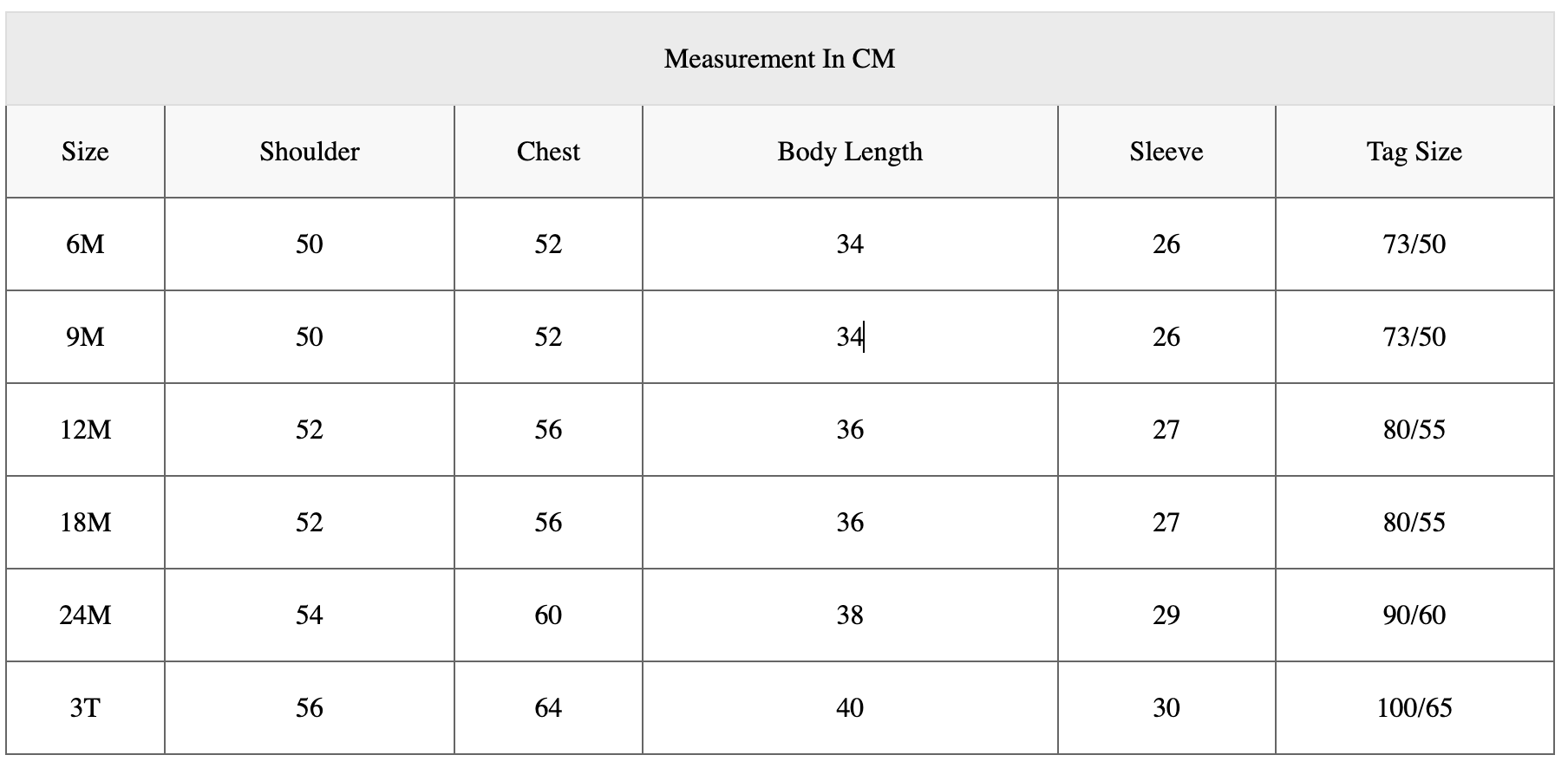 Size Chart