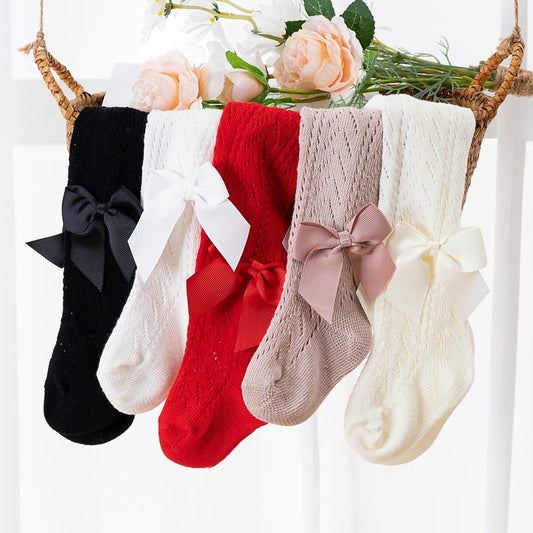 Girls Tights Cotton Breathable Mesh Bow Tie