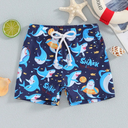 Shark Elastic Waist Swim Trunks