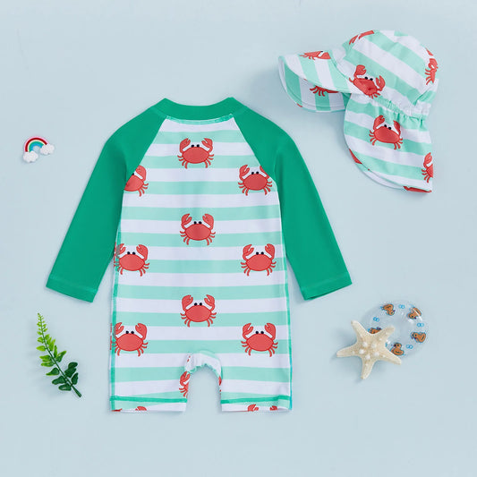 2-Piece Long Sleeve Crab Swimwear & Hat