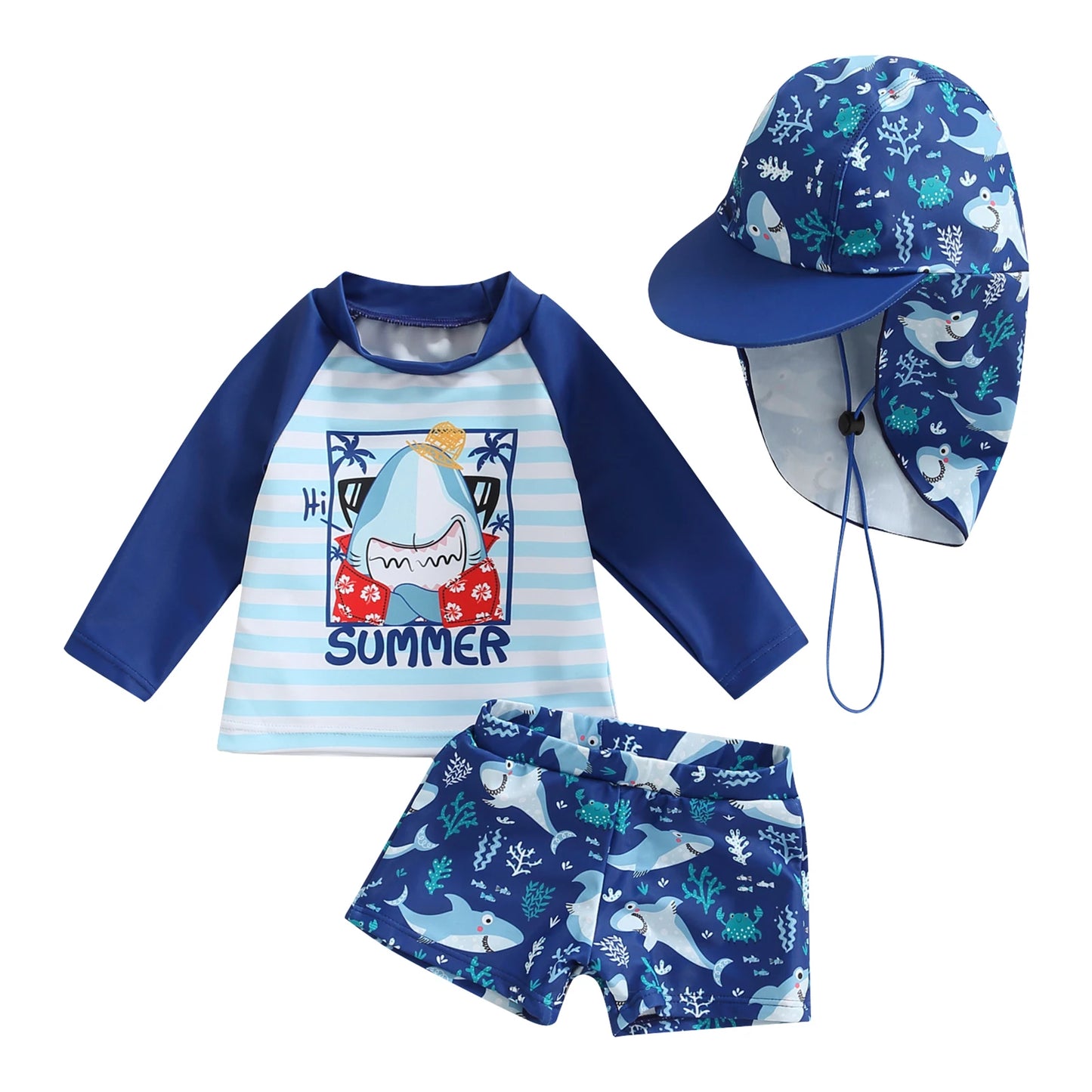 Cartoon Shark Long Sleeve Swimsuit