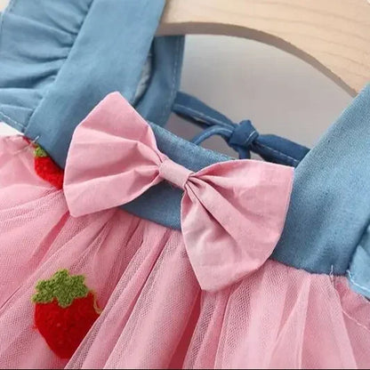 Strawberry Denim Flying Sleeve Dress