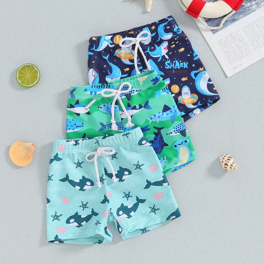 Shark Elastic Waist Swim Trunks