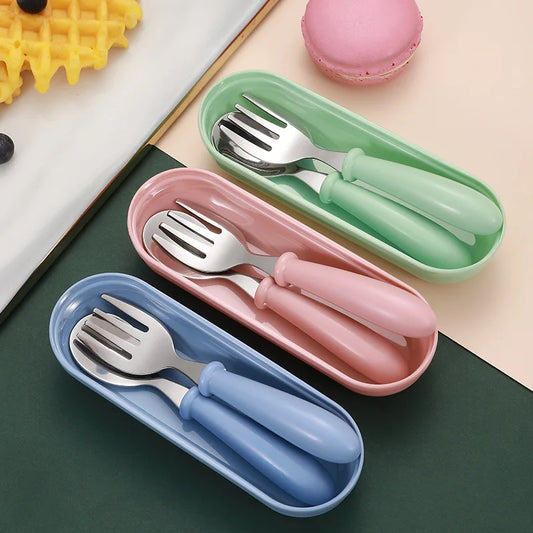 3-Piece Portable Children Feeding Spoon Forks Stainless Steel Set