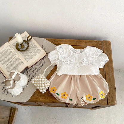 Flower Bubble Short Sleeve Blouse