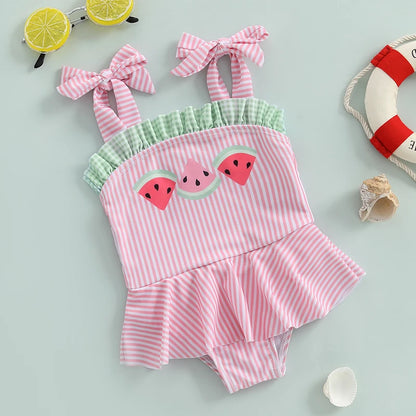 Watermelon Sleeveless Tie Shoulder Swimwear
