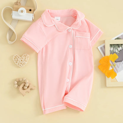 Short Sleeve  Romper Pajamas with Neck Buttons