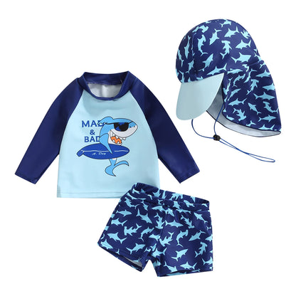 Cartoon Shark Long Sleeve Swimsuit