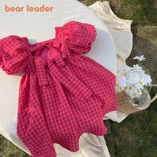 Rose Pink Plaid Bow Princess Dress