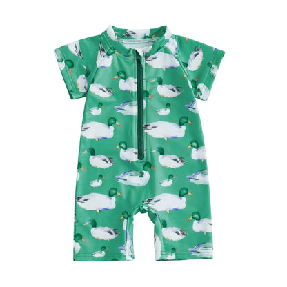 Zip Up Short Sleeve  Swimwear