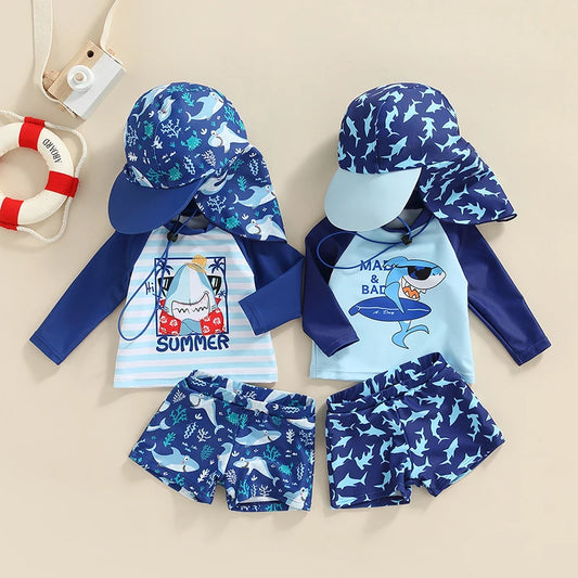 Cartoon Shark Long Sleeve Swimsuit