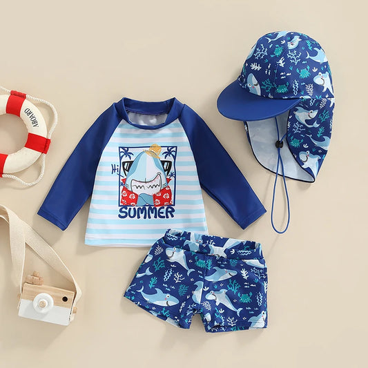 Cartoon Shark Long Sleeve Swimsuit