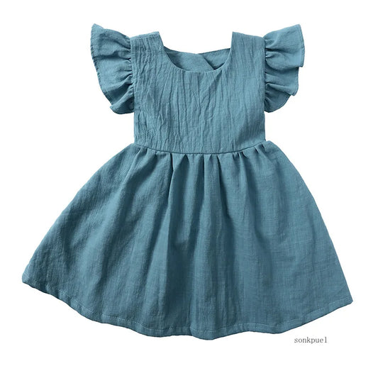 Summer Flying-sleeve Cotton Linen Dress