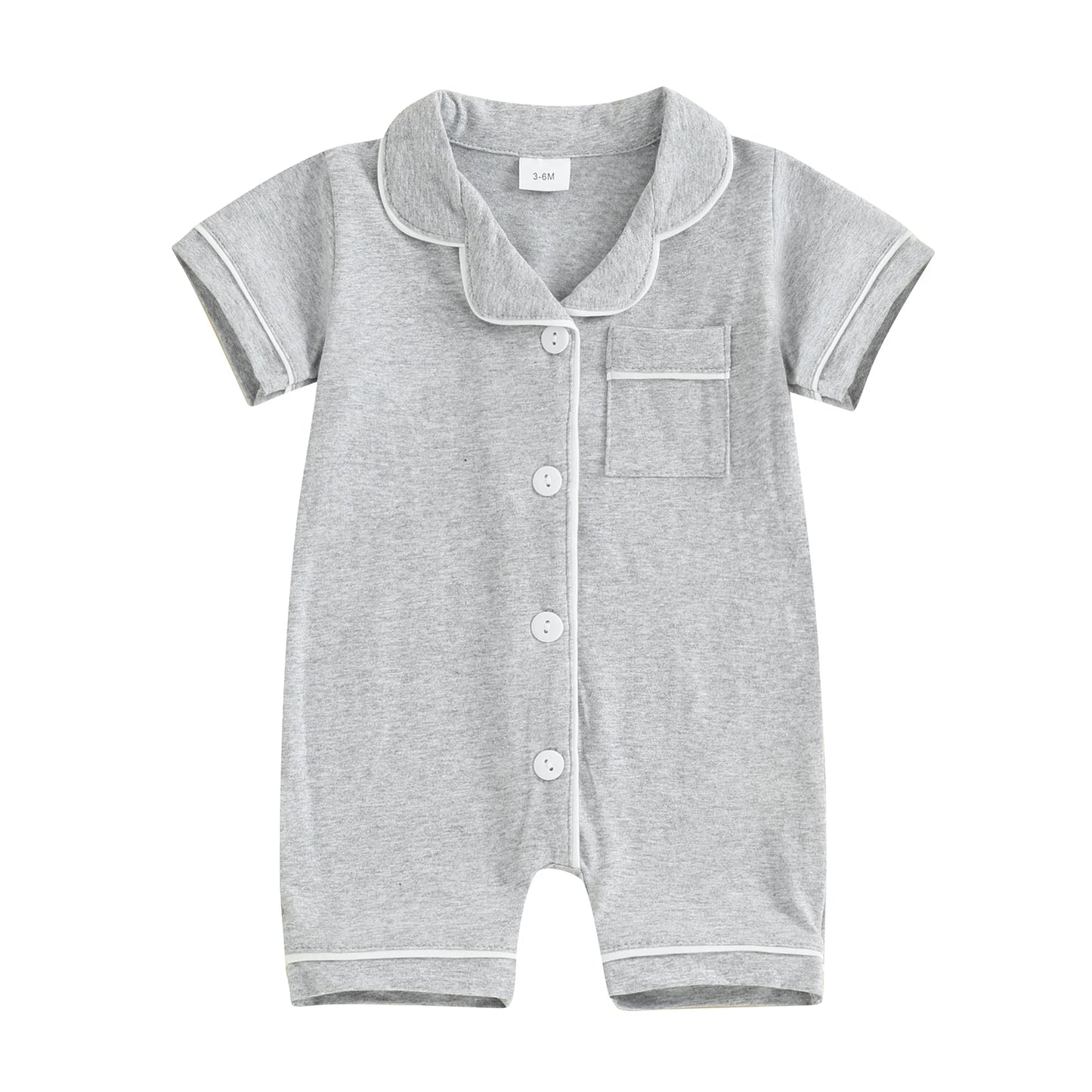 Short Sleeve  Romper Pajamas with Neck Buttons
