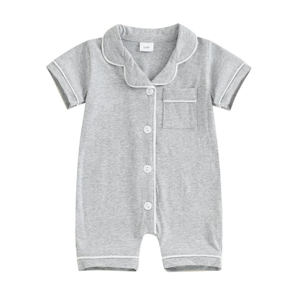 Short Sleeve  Romper Pajamas with Neck Buttons
