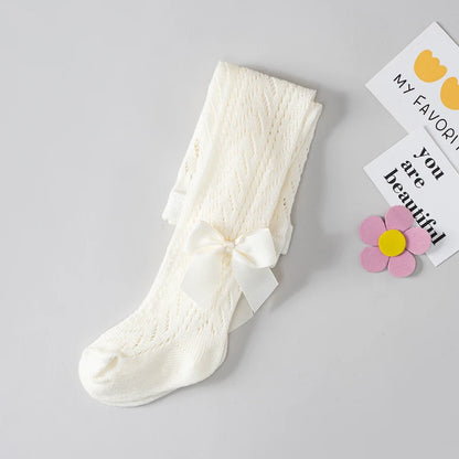Girls Tights Cotton Breathable Mesh Bow Tie