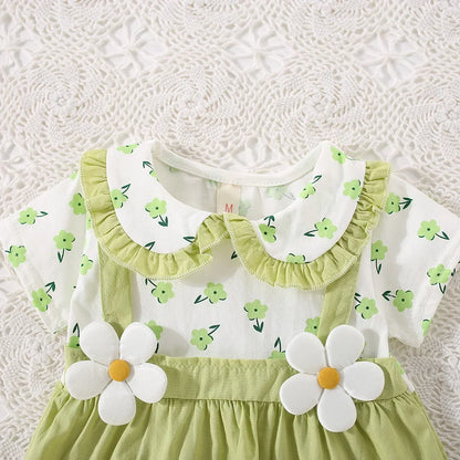 Baby Girl Flower 2-Piece Shoulder Strap Dress