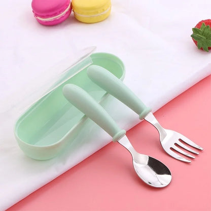 3-Piece Portable Children Feeding Spoon Forks Stainless Steel Set