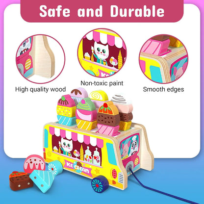 28-Piece set features a wooden ice cream truck