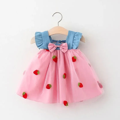 Strawberry Denim Flying Sleeve Dress