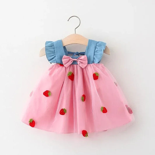 Strawberry Denim Flying Sleeve Dress